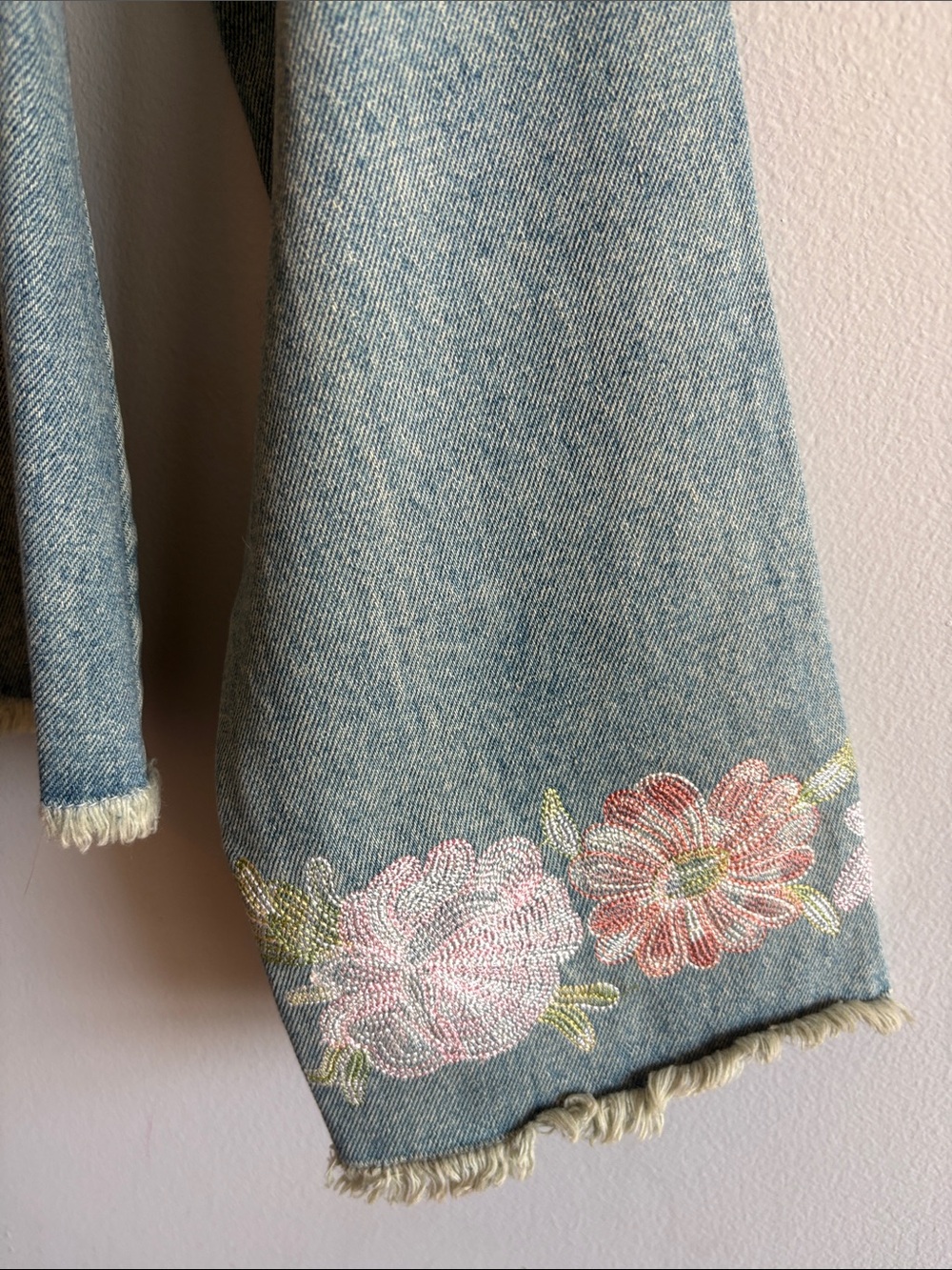 Denim Embroidered Floral Jacket - Light Blue - Picture 4 of 8